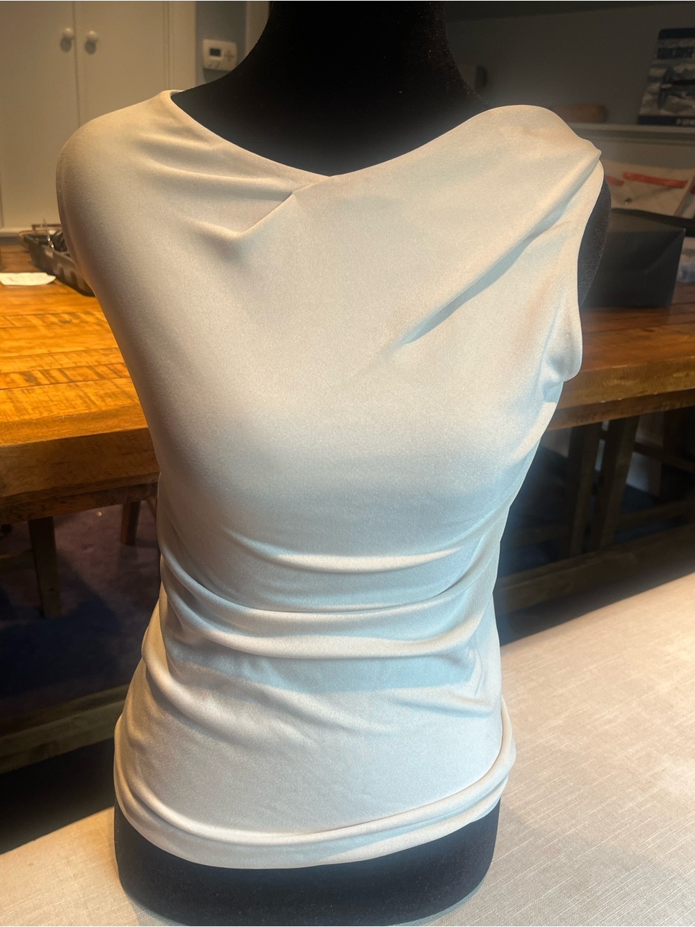 Donna Karan Ivory Sleeveless Draped Neck Top
